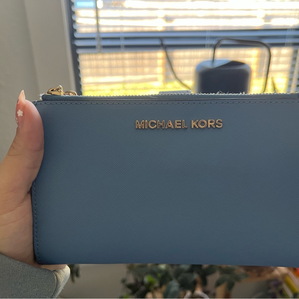 Michael Kors Light Blue Wallet with Gold hardware